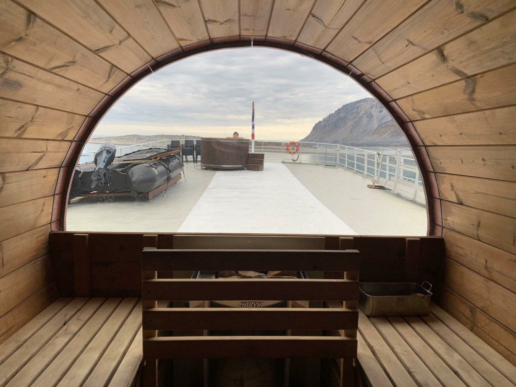 The panoramic sauna on deck