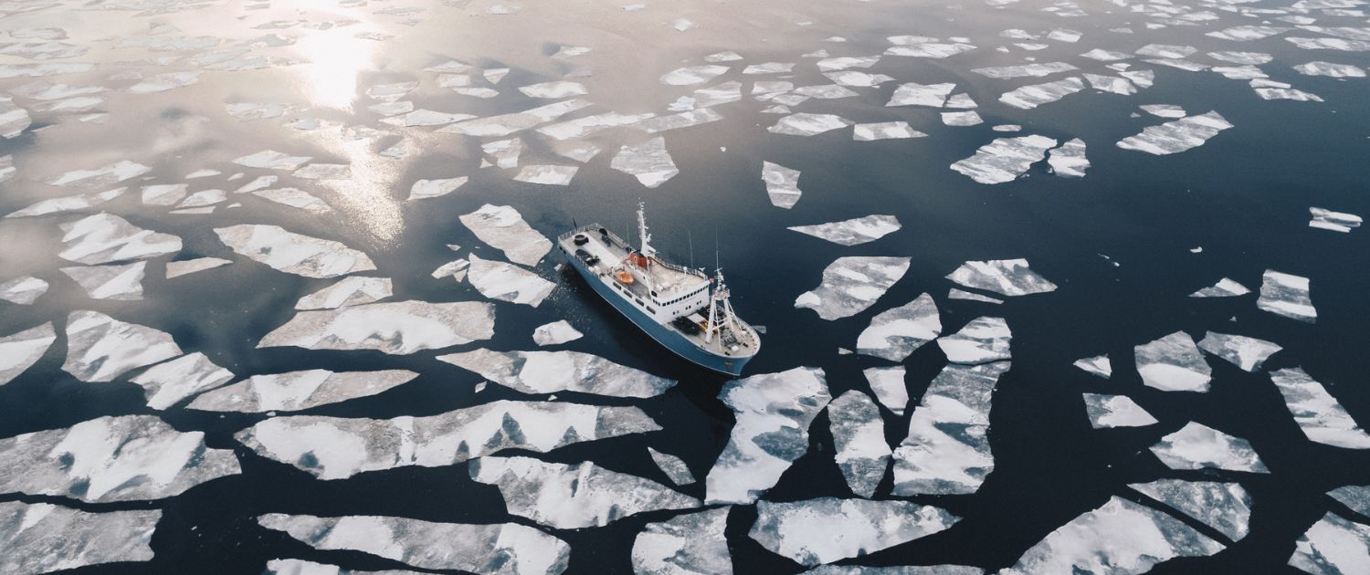 Aerial view of Polarfront amid drifting ice