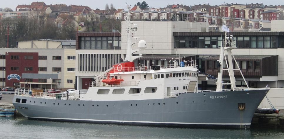 Polarfront, repainted gray, docked in Boulogne-sur-Mer